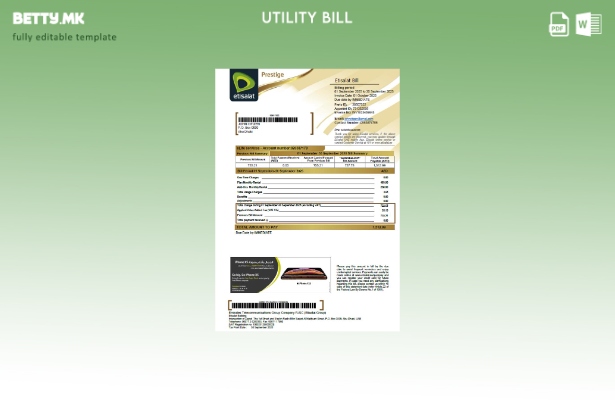 Шаблон за верзија на сметки за комунални услуги на Обединетите Арапски Емирати E